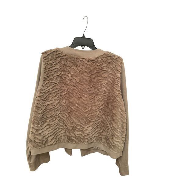 Chico’s Size 2 Neutral Faux Fur Detail Knit Penny lane Jacket classic boho - Picture 2 of 7